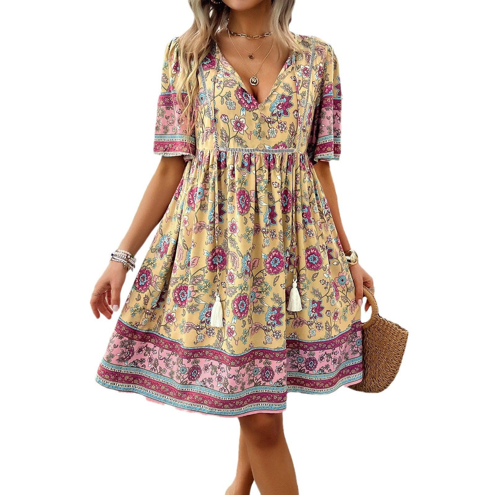 Casual Holiday Floral Print Short Sleeve Dress - Elite Essence Store