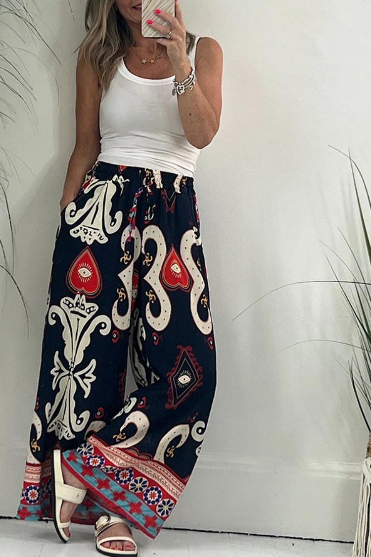 Women's Printed Pocket Loose Wide-leg Pants - Elite Essence Store