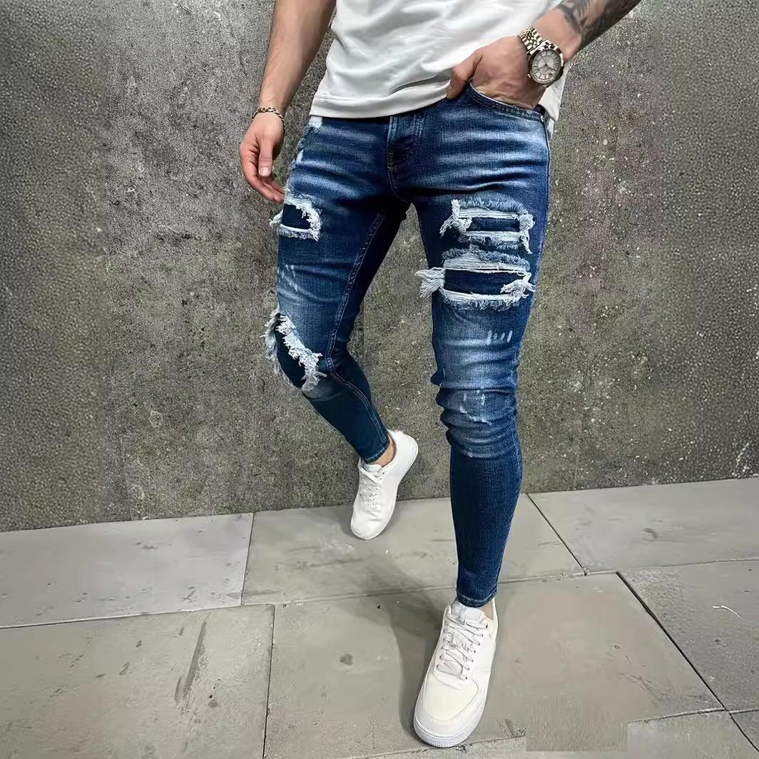 European And American Fashion Worn-out Patch Men's Jeans - Elite Essence Store