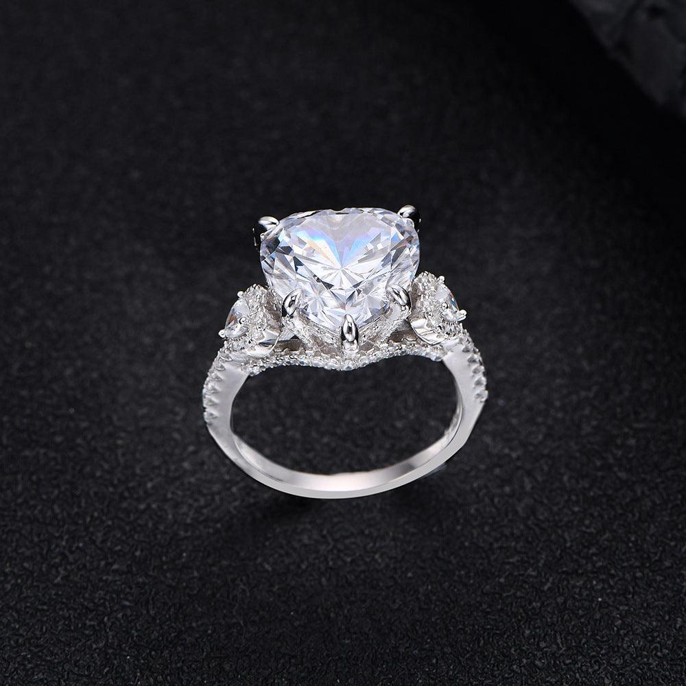 Inlaid Heart-shaped 12 12mm Diamond 925 Silver - Elite Essence Store