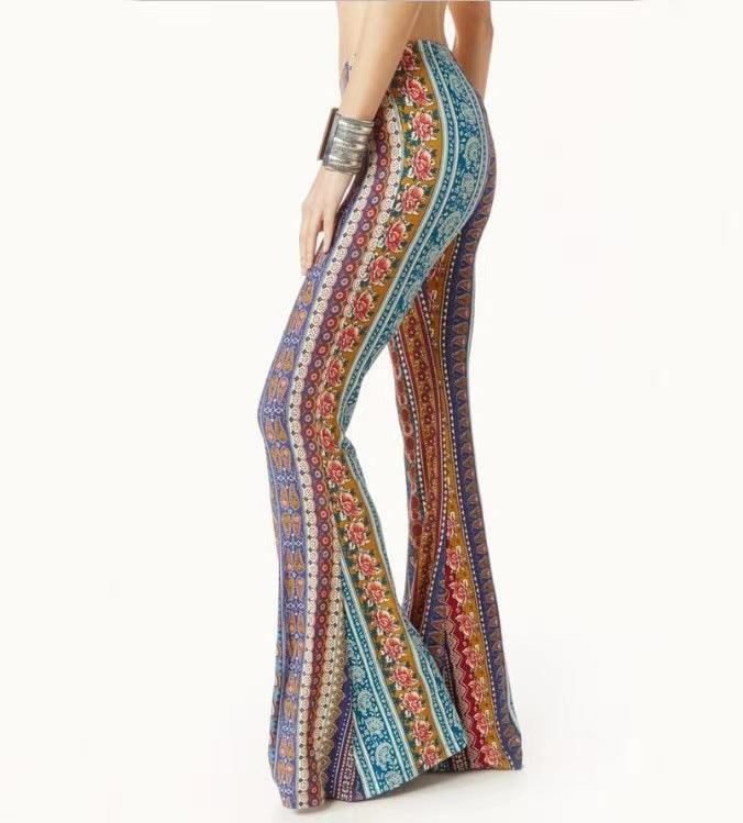 Women's Tight Retro Print Bootleg Pants - Elite Essence Store