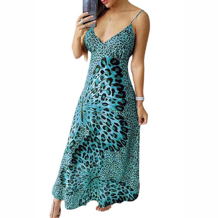 Women's Sling Leopard Print Butterfly Print Dress - Elite Essence Store