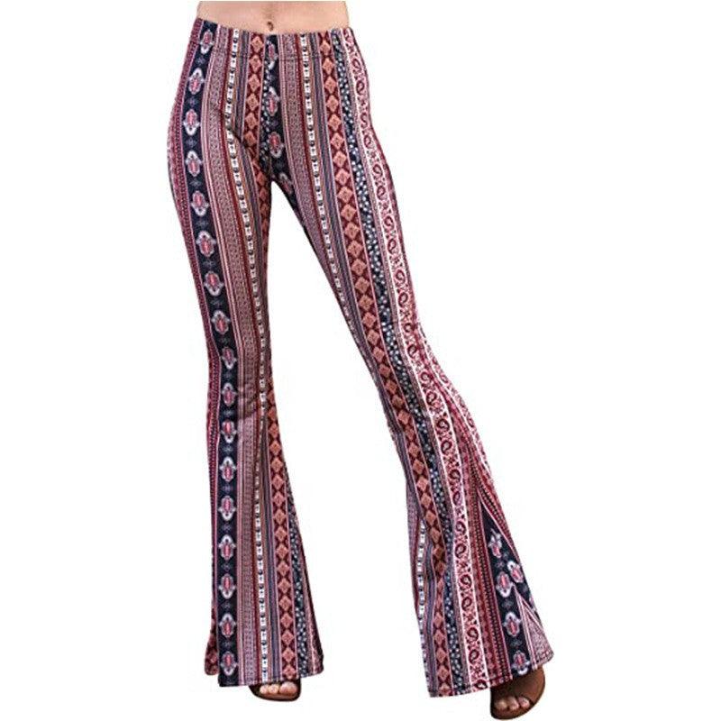 Women's Tight Retro Print Bootleg Pants - Elite Essence Store