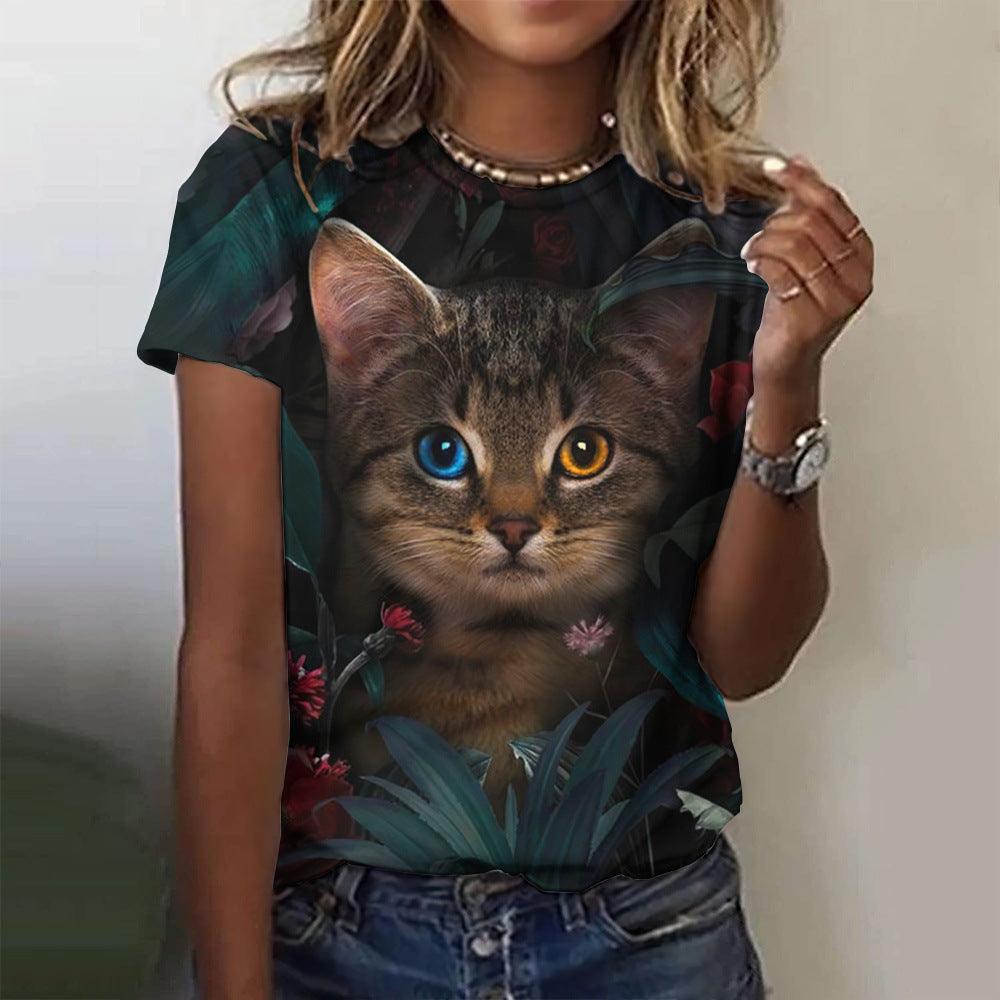 Women's Fashion Cat Printing Short Sleeve - Elite Essence Store