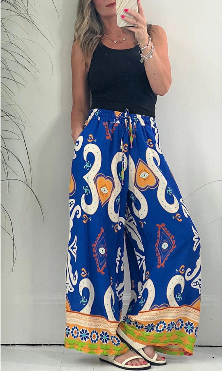 Women's Printed Pocket Loose Wide-leg Pants - Elite Essence Store