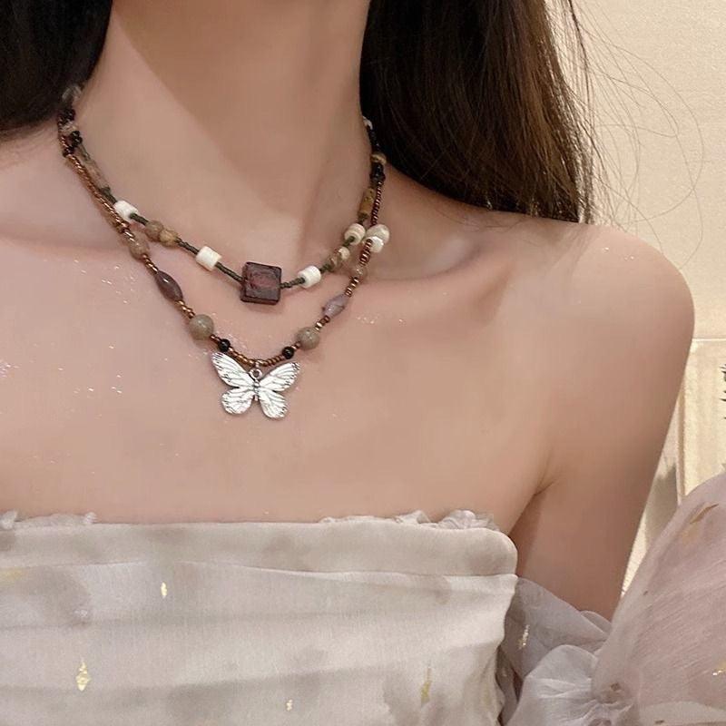 Vintage Beaded Butterfly Necklace For Women - Elite Essence Store