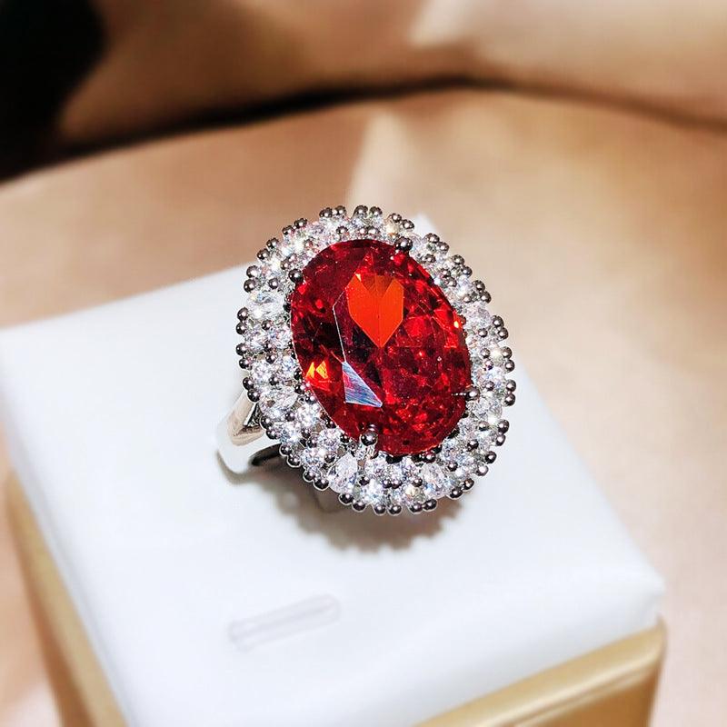 Women's Colored Gems Red Corundum Imitation Pigeon Blood Ring - Elite Essence Store