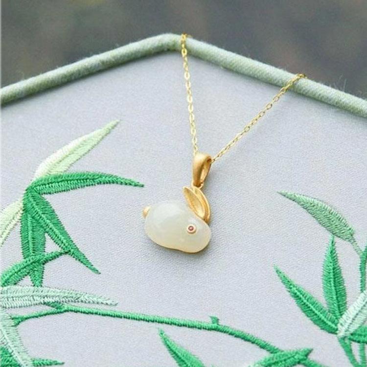 Hare Hotian Jade Pendant Sterling Silver Necklace - Elite Essence Store