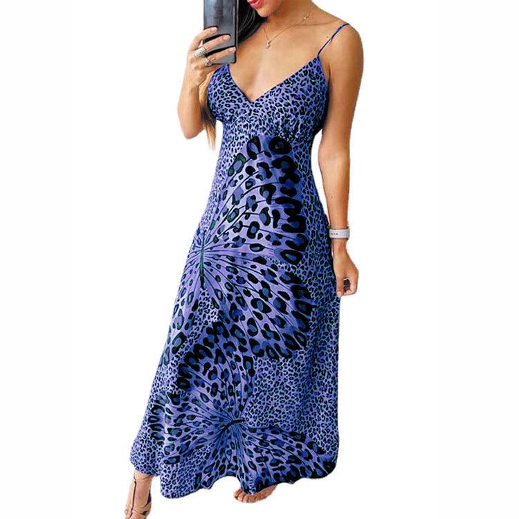 Women's Sling Leopard Print Butterfly Print Dress - Elite Essence Store