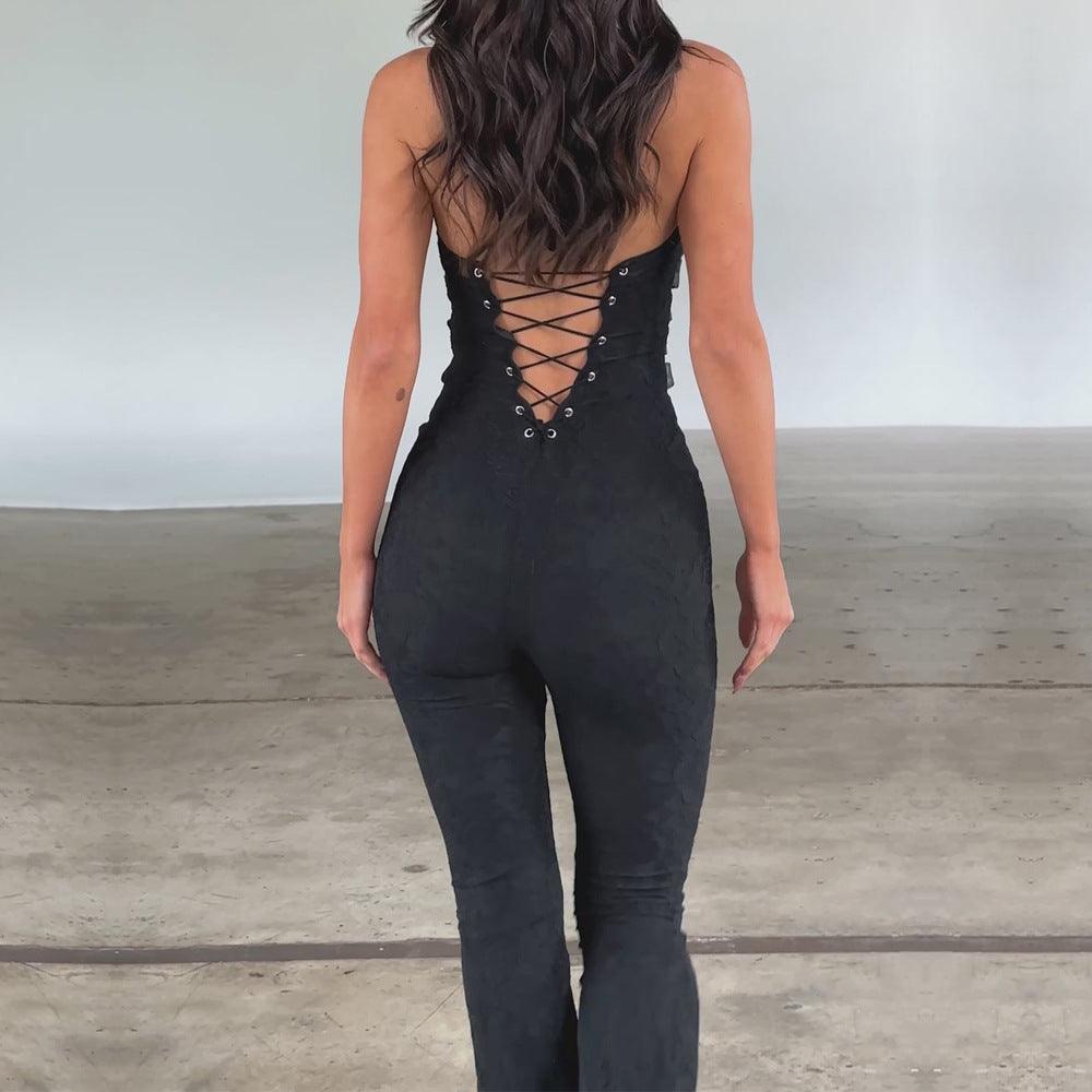 Lash Rope Lace Up Slim Fit Jumpsuit See-through - Elite Essence Store