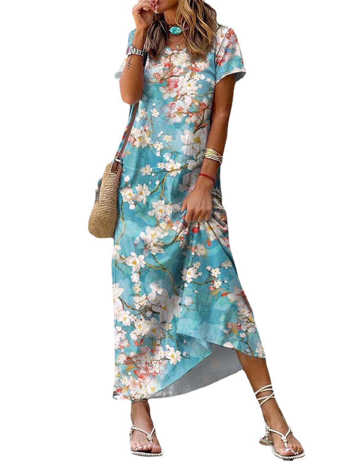 Women's Fashion Casual Round Neck Printed Dress - Elite Essence Store