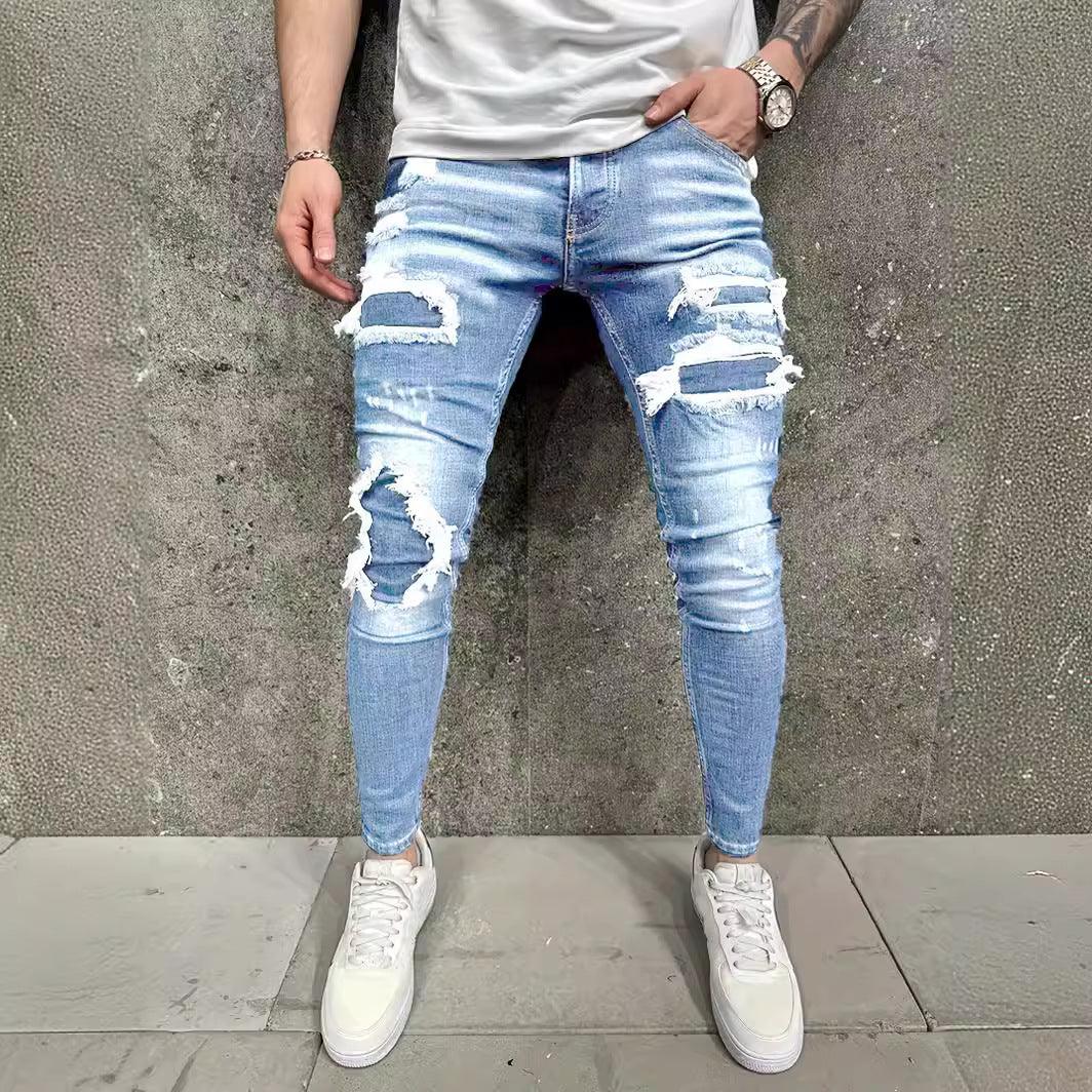 European And American Fashion Worn-out Patch Men's Jeans - Elite Essence Store