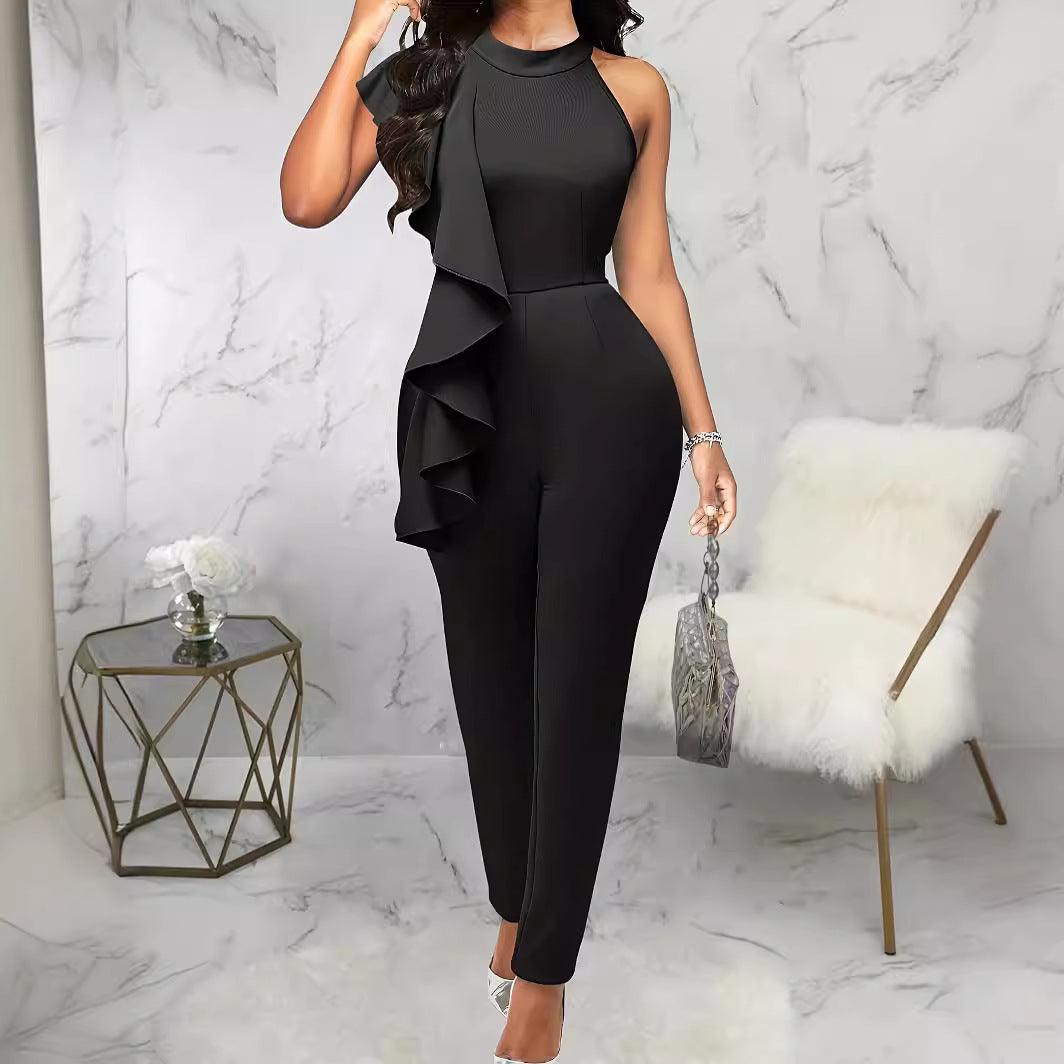 Women's Summer Casual Pure Color Ruffles Sleeveless Jumpsuit - Elite Essence Store