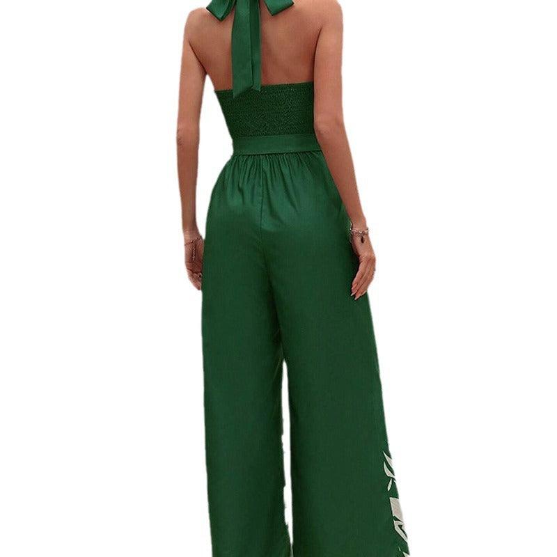 Printing Series Belt Halter Backless Jumpsuit For Women - Elite Essence Store