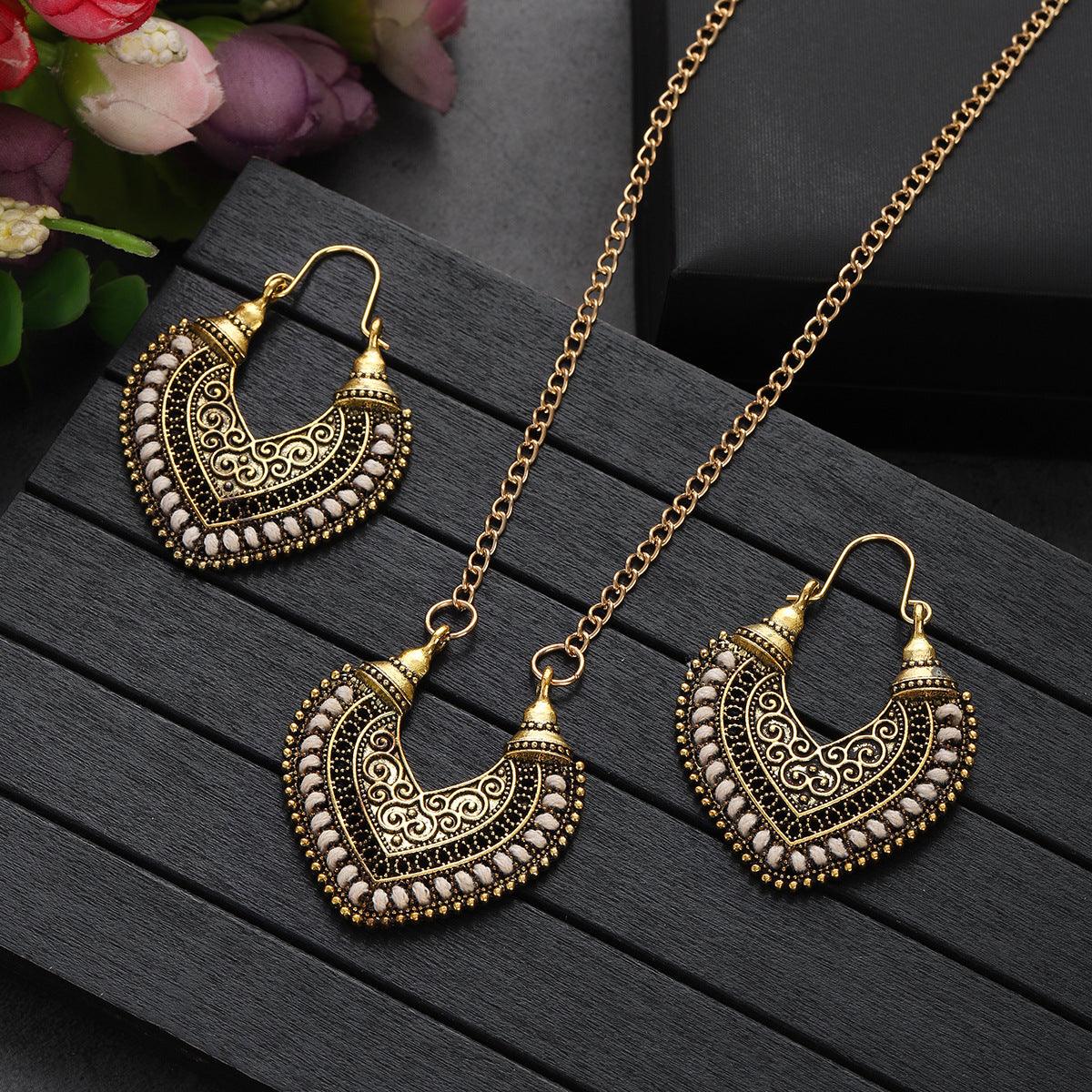 Colored Rope Winding Earrings Necklace Two-piece Set - Elite Essence Store