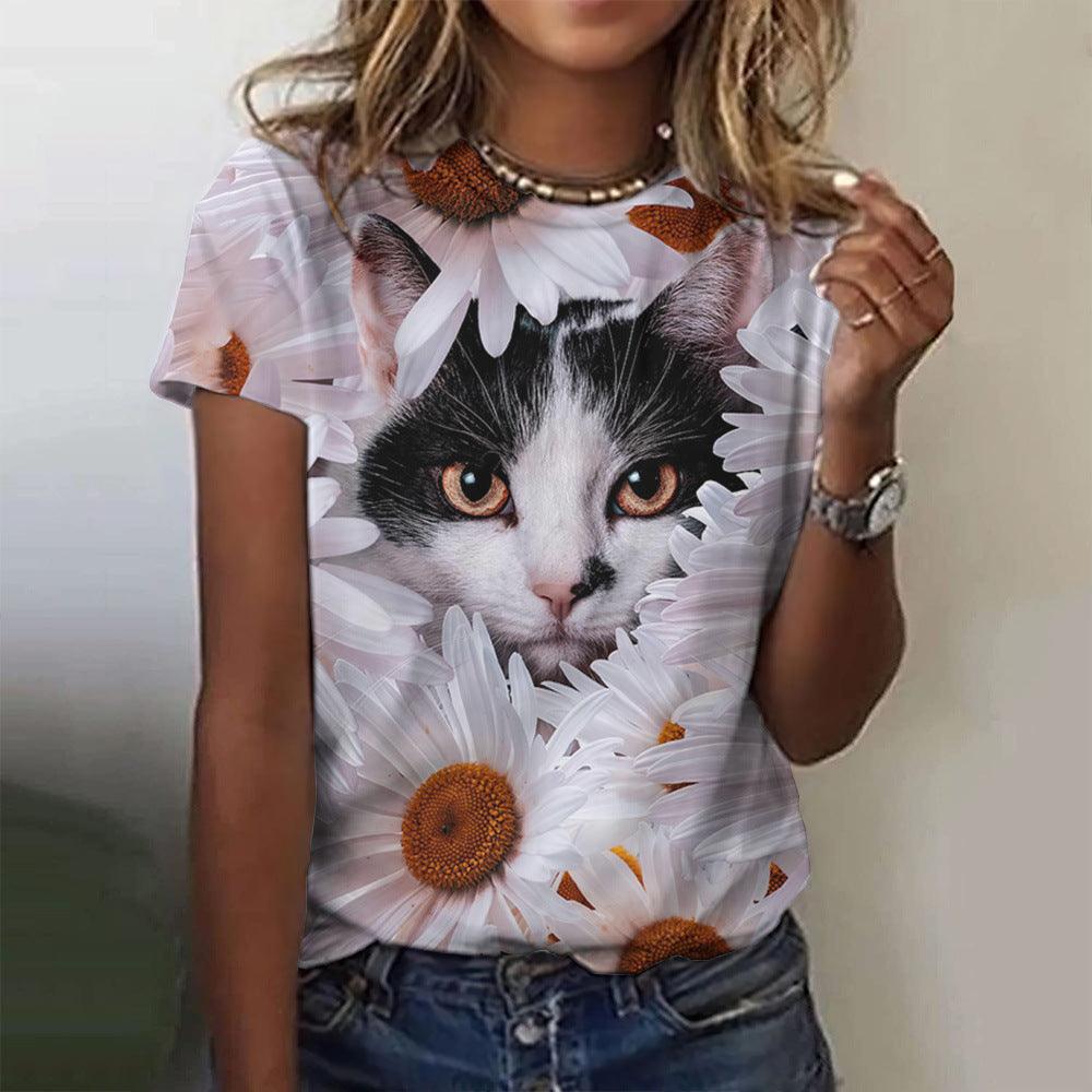 Women's Fashion Cat Printing Short Sleeve - Elite Essence Store