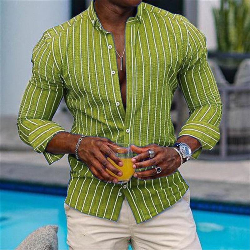 Men's Cardigan 3D Printed Long Sleeve Casual Slim-fitting Type Long Sleeve Lapel Plaid Shirt - Elite Essence Store