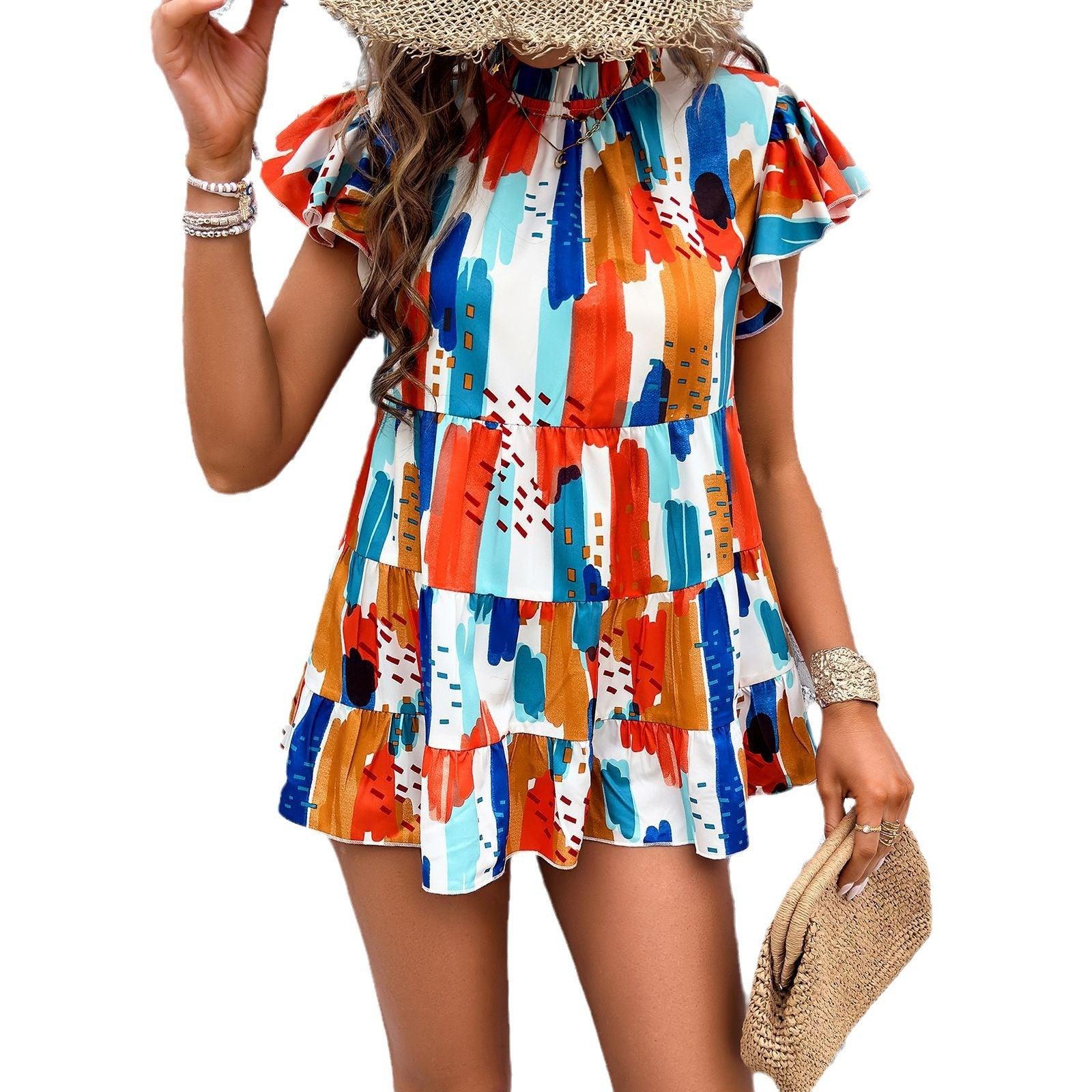 Women's Temperament Leisure Vacation Printed Short-sleeved Top - Elite Essence Store