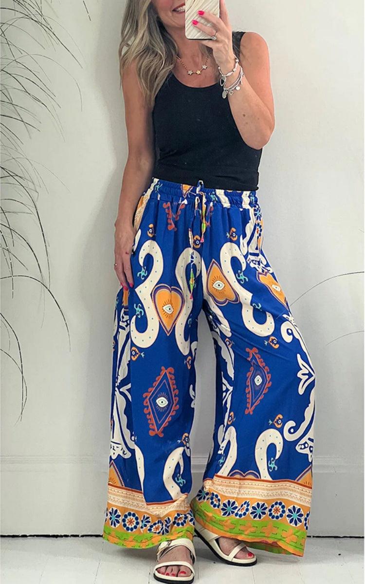 Women's Printed Pocket Loose Wide-leg Pants - Elite Essence Store