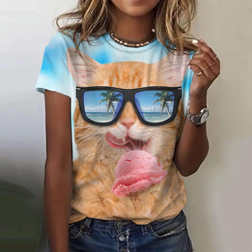 Women's Fashion Cat Printing Short Sleeve - Elite Essence Store