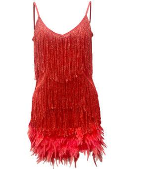 V-neck Strap Feather Stitching Dress - Elite Essence Store