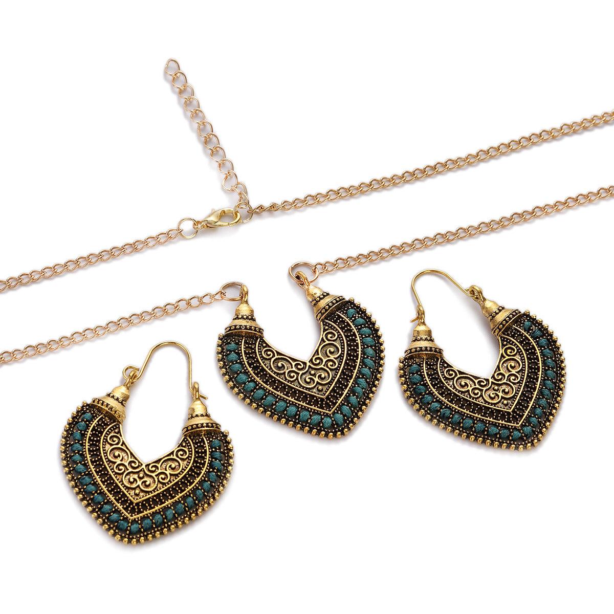 Colored Rope Winding Earrings Necklace Two-piece Set - Elite Essence Store