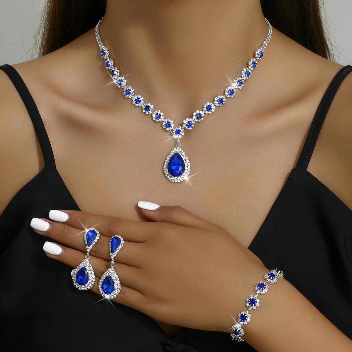 Fashion Jewelry Bridal Jewelry Suit Necklace Ear Stud Bracelet Three-piece Set - Elite Essence Store