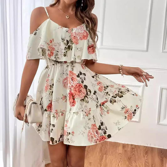 French Romantic Off-shoulder Waist Dress - Elite Essence Store