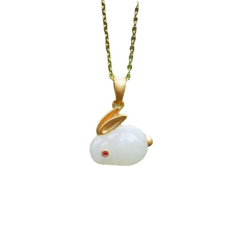 Hare Hotian Jade Pendant Sterling Silver Necklace - Elite Essence Store