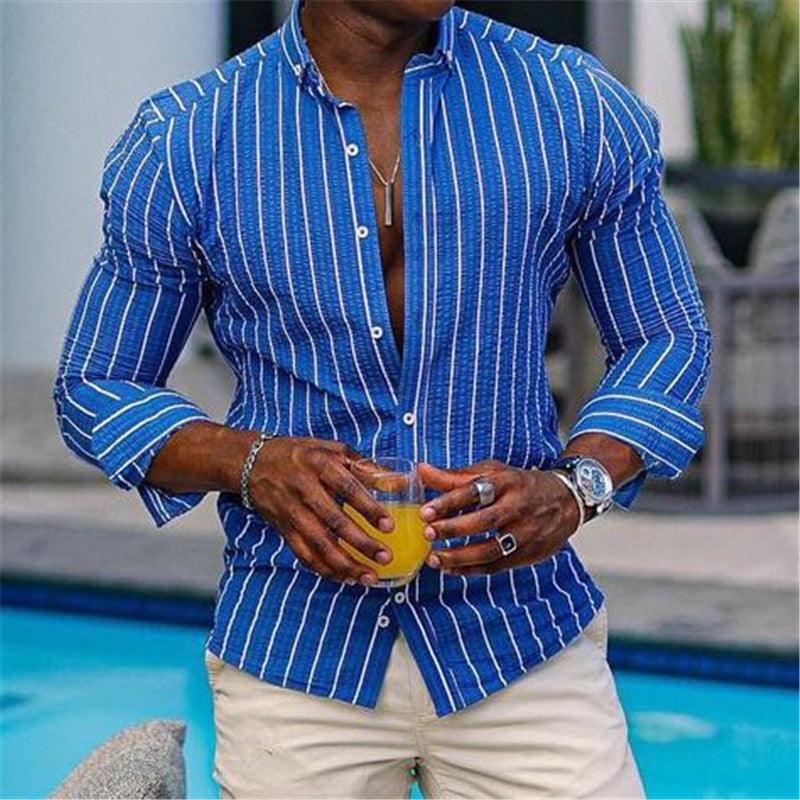 Men's Cardigan 3D Printed Long Sleeve Casual Slim-fitting Type Long Sleeve Lapel Plaid Shirt - Elite Essence Store