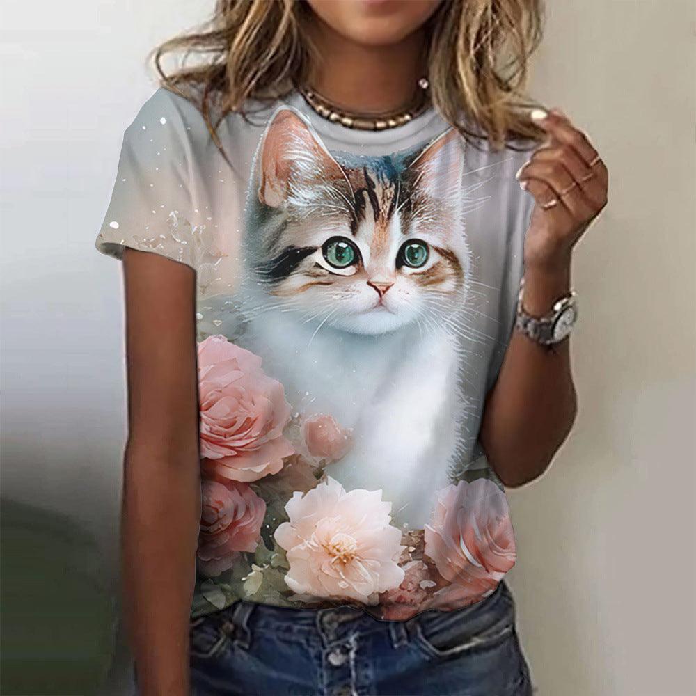 Women's Fashion Cat Printing Short Sleeve - Elite Essence Store