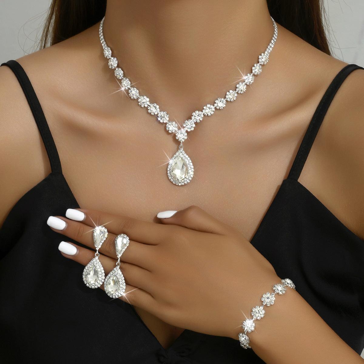 Fashion Jewelry Bridal Jewelry Suit Necklace Ear Stud Bracelet Three-piece Set - Elite Essence Store