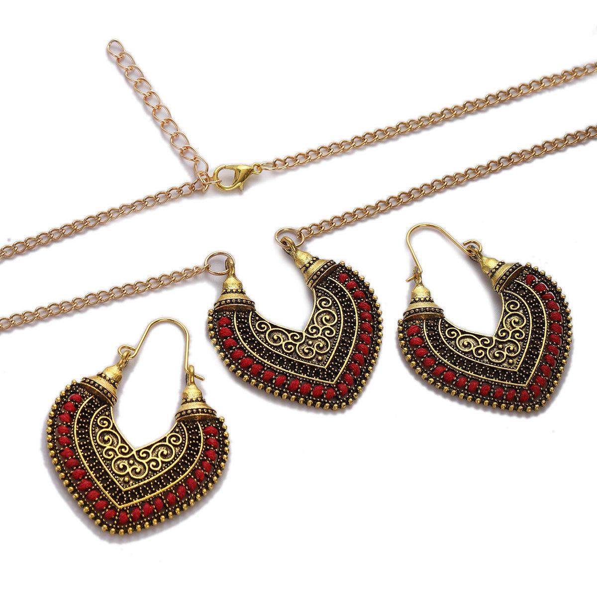 Colored Rope Winding Earrings Necklace Two-piece Set - Elite Essence Store