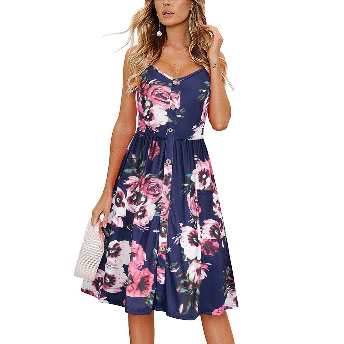 Women's Printed V-neck Large Hem Dress - Elite Essence Store