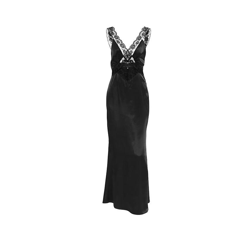 Women's Lace Splicing Sling Long Dress - Elite Essence Store