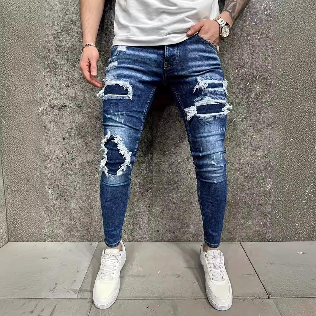 European And American Fashion Worn-out Patch Men's Jeans - Elite Essence Store