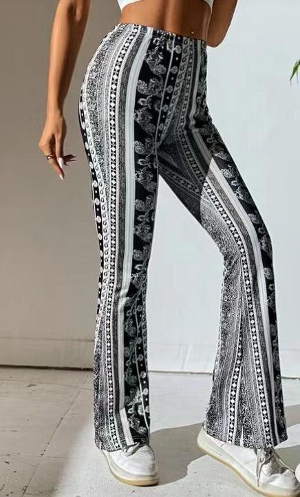 Women's Tight Retro Print Bootleg Pants - Elite Essence Store