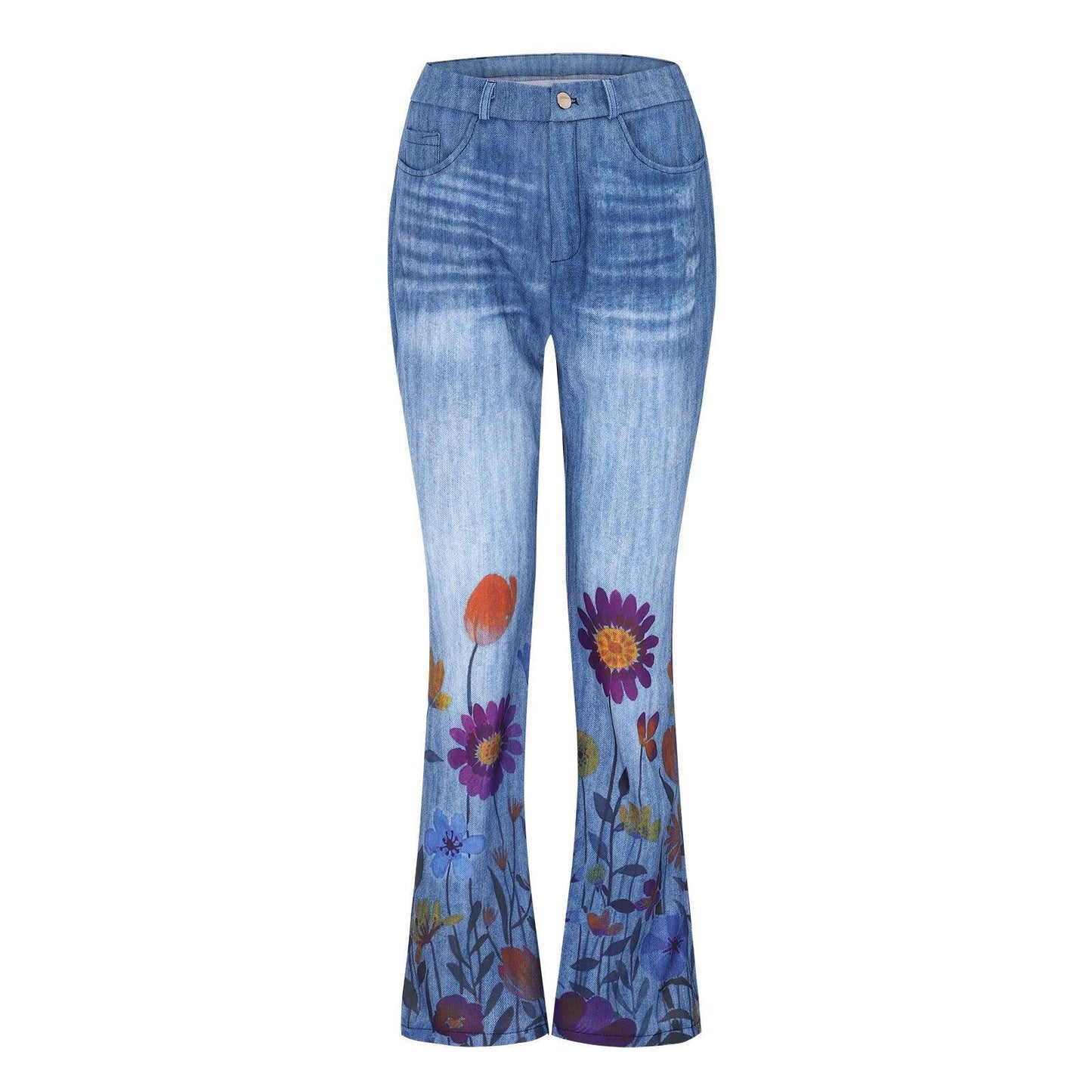 Imitation Jeans Plus Size Women's Casual Pants Floral Thin Trousers - Elite Essence Store