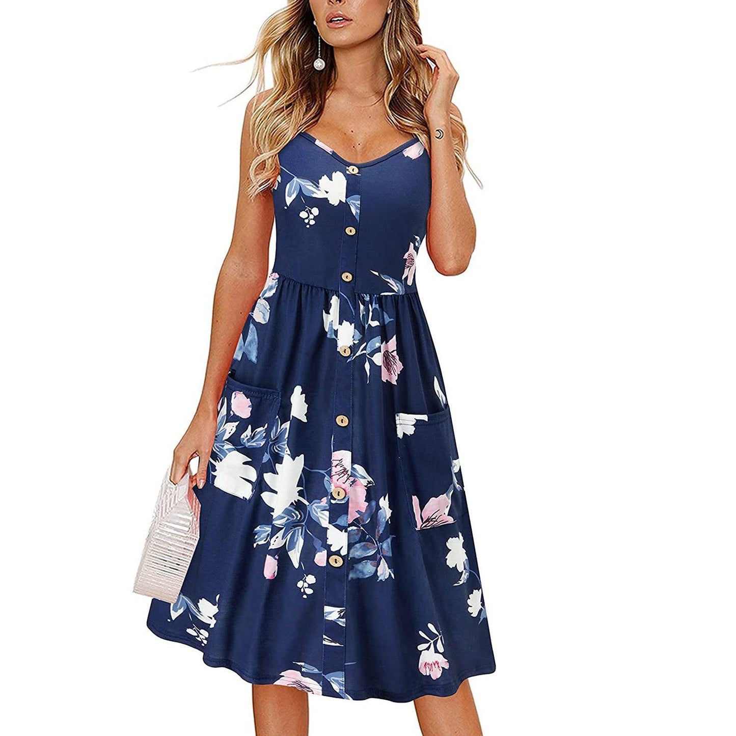 Women's Printed V-neck Large Hem Dress - Elite Essence Store