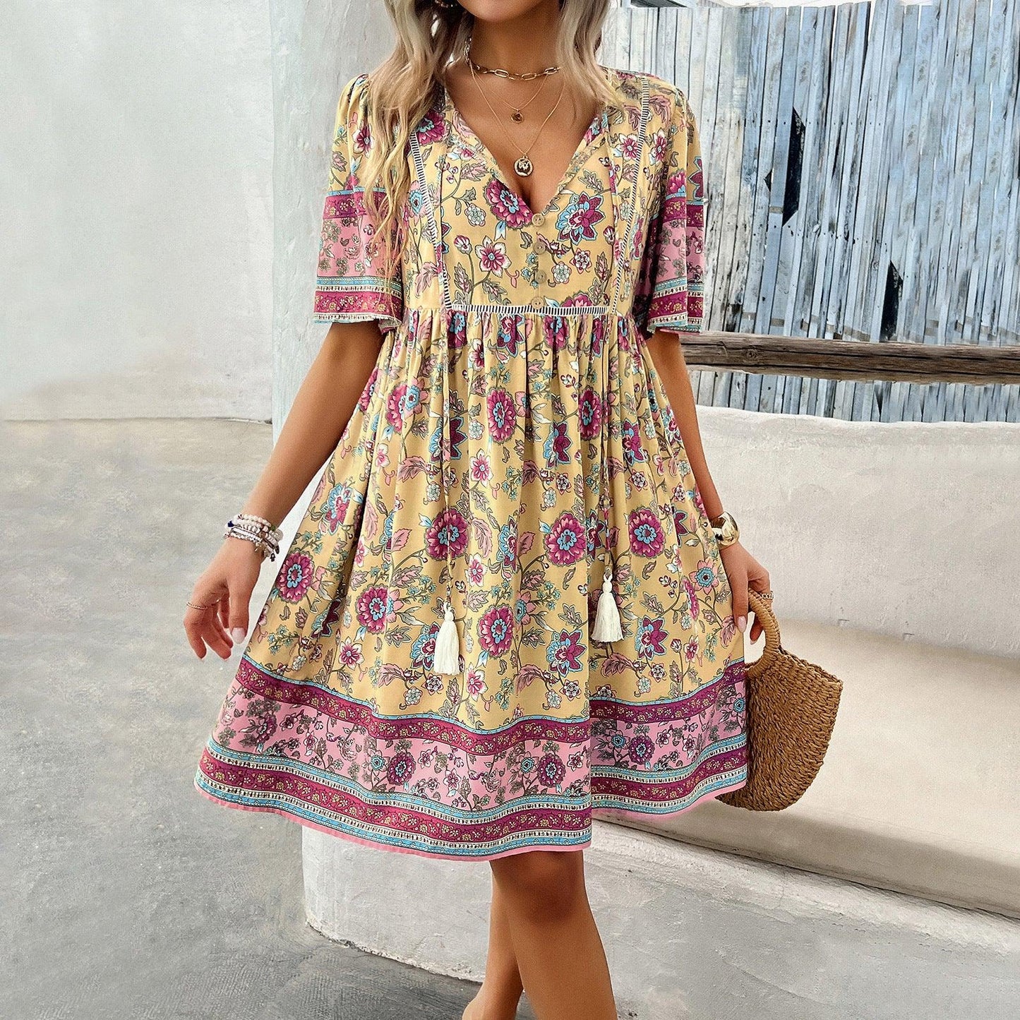 Casual Holiday Floral Print Short Sleeve Dress - Elite Essence Store