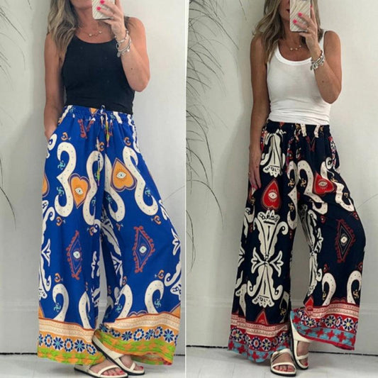 Women's Printed Pocket Loose Wide-leg Pants - Elite Essence Store