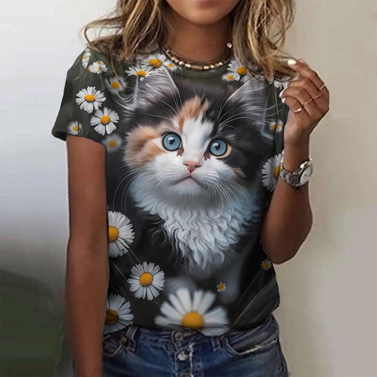 Women's Fashion Cat Printing Short Sleeve - Elite Essence Store