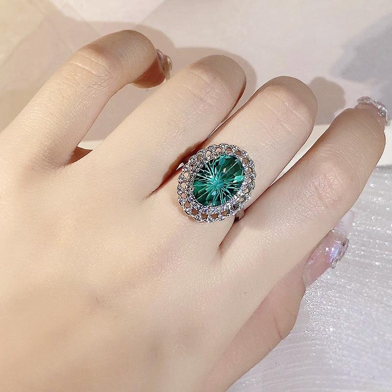 Silver Inlay Green Grandmother Design Ring - Elite Essence Store