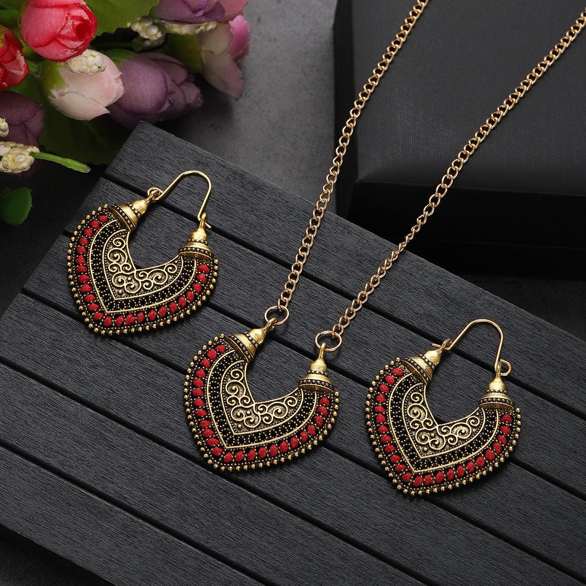 Colored Rope Winding Earrings Necklace Two-piece Set - Elite Essence Store