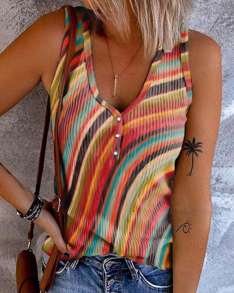 Women's Versatile Printed Casual Striped Vest - Elite Essence Store