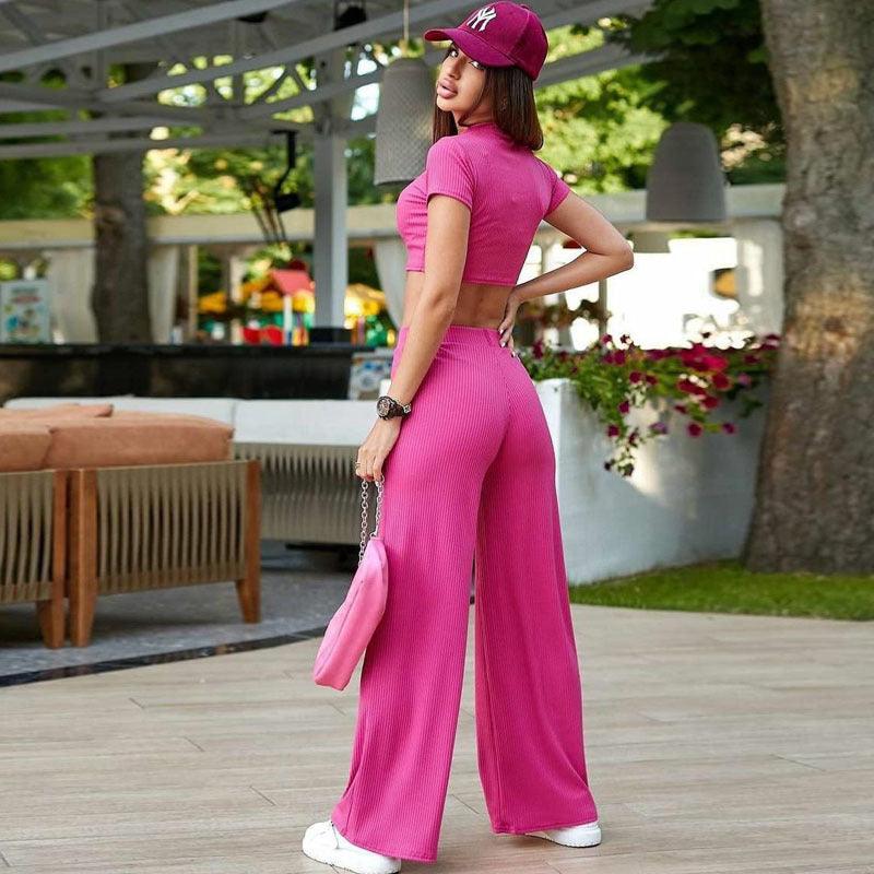 Women's Short Sleeve Casual Fashionable Trousers Two-piece Set - Elite Essence Store