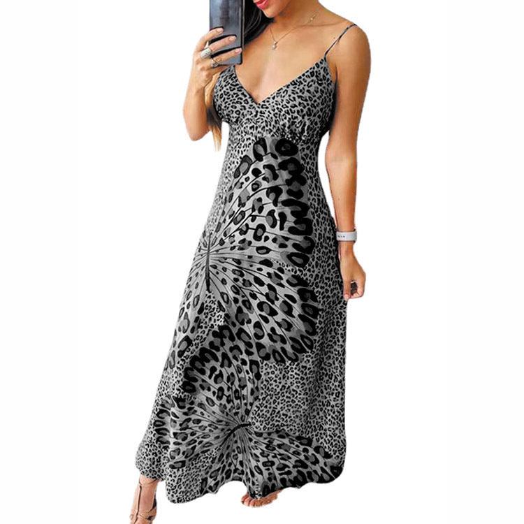 Women's Sling Leopard Print Butterfly Print Dress - Elite Essence Store