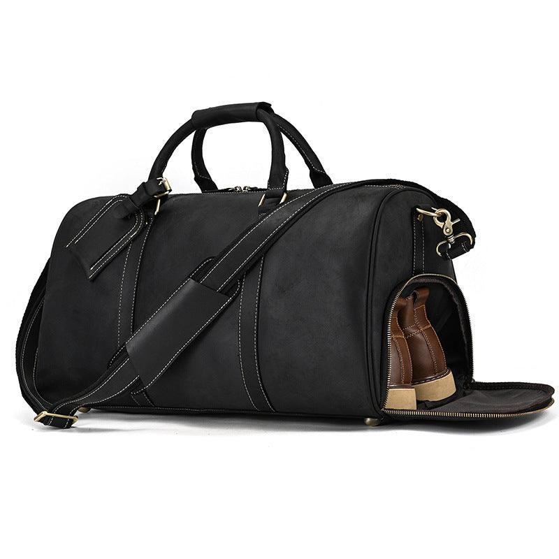 Men's Real-leather Traveling Black Gym Bag - Elite Essence Store