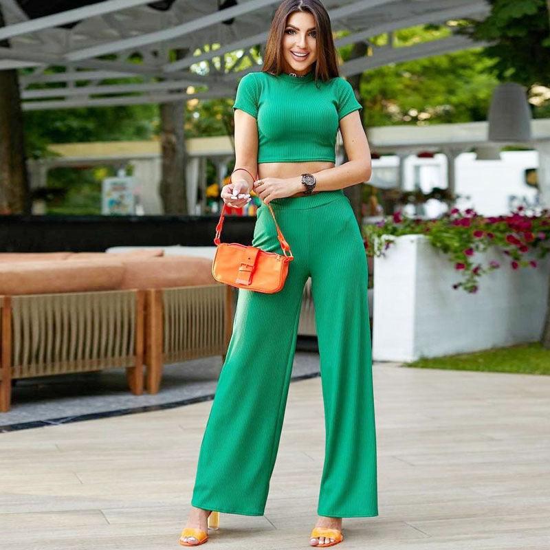 Women's Short Sleeve Casual Fashionable Trousers Two-piece Set - Elite Essence Store