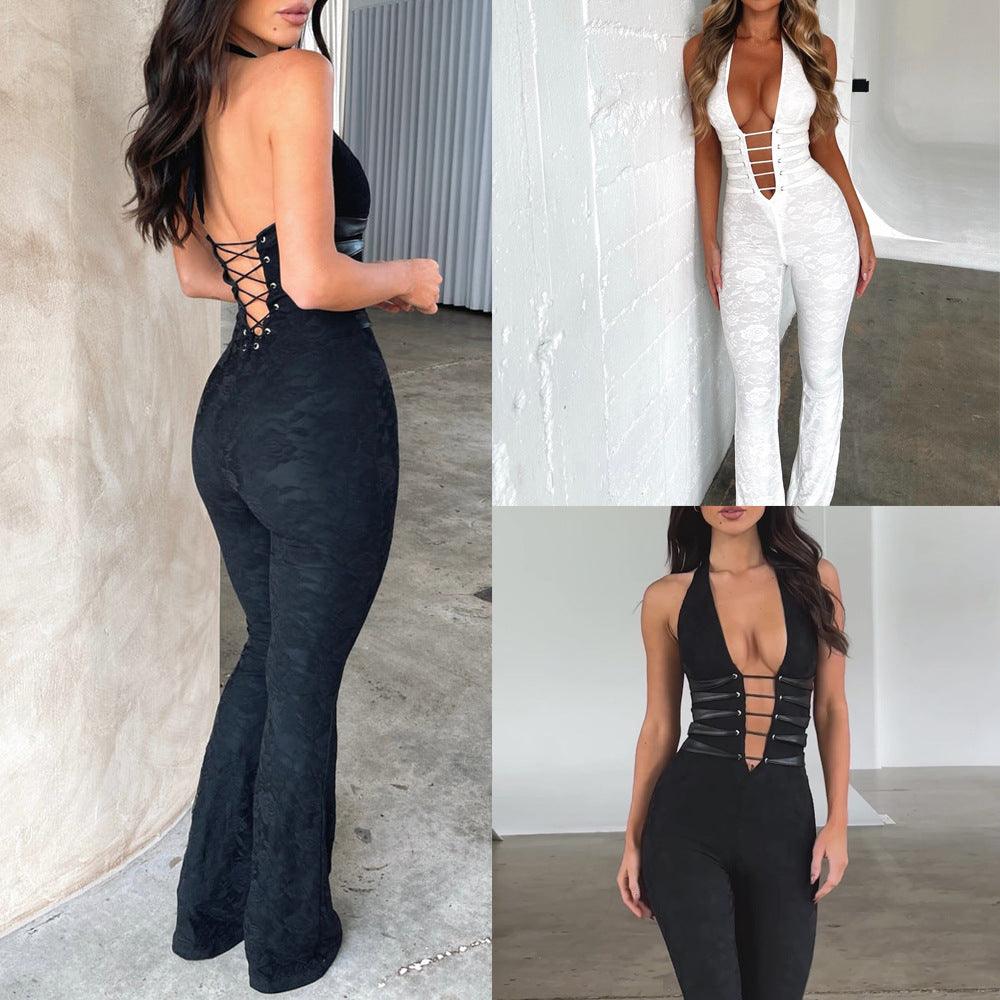 Lash Rope Lace Up Slim Fit Jumpsuit See-through - Elite Essence Store